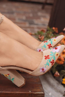 Apricot Spitze Chunky High Heels