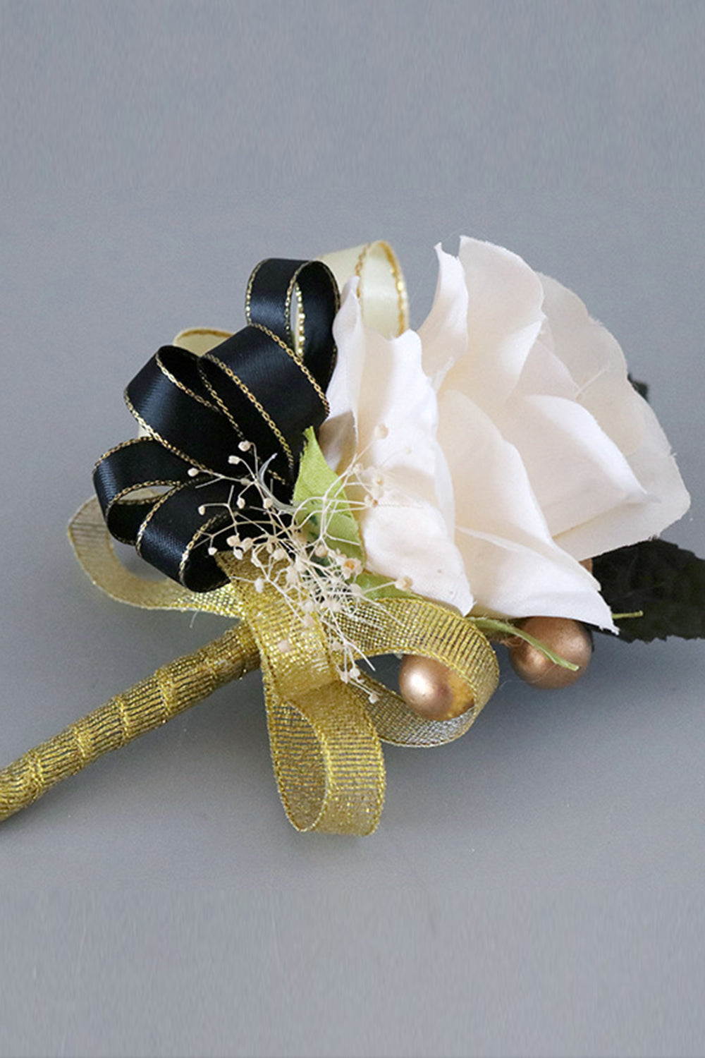 Luxus Schwarz Weiß Homecoming Corsage am Handgelenk und Herren Boutonniere Set