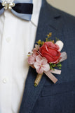 Apricot Prom Wrist Corsage und Herren Boutonniere für die Hochzeit