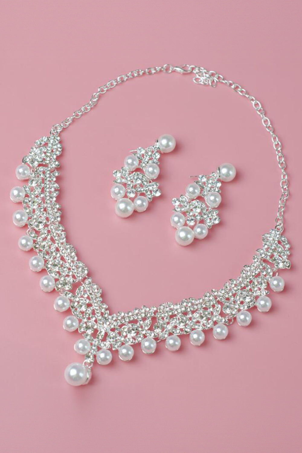 Perle Strass Anhänger Halskette Ohrringe Tiara Schmuck Set