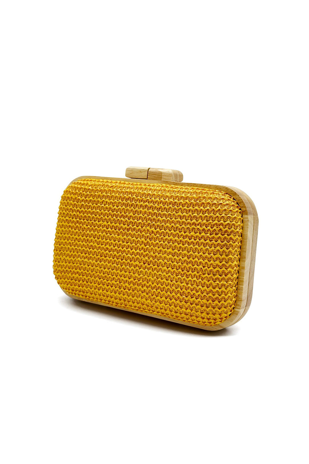 Gelbe handgemachte Clutch aus Holz