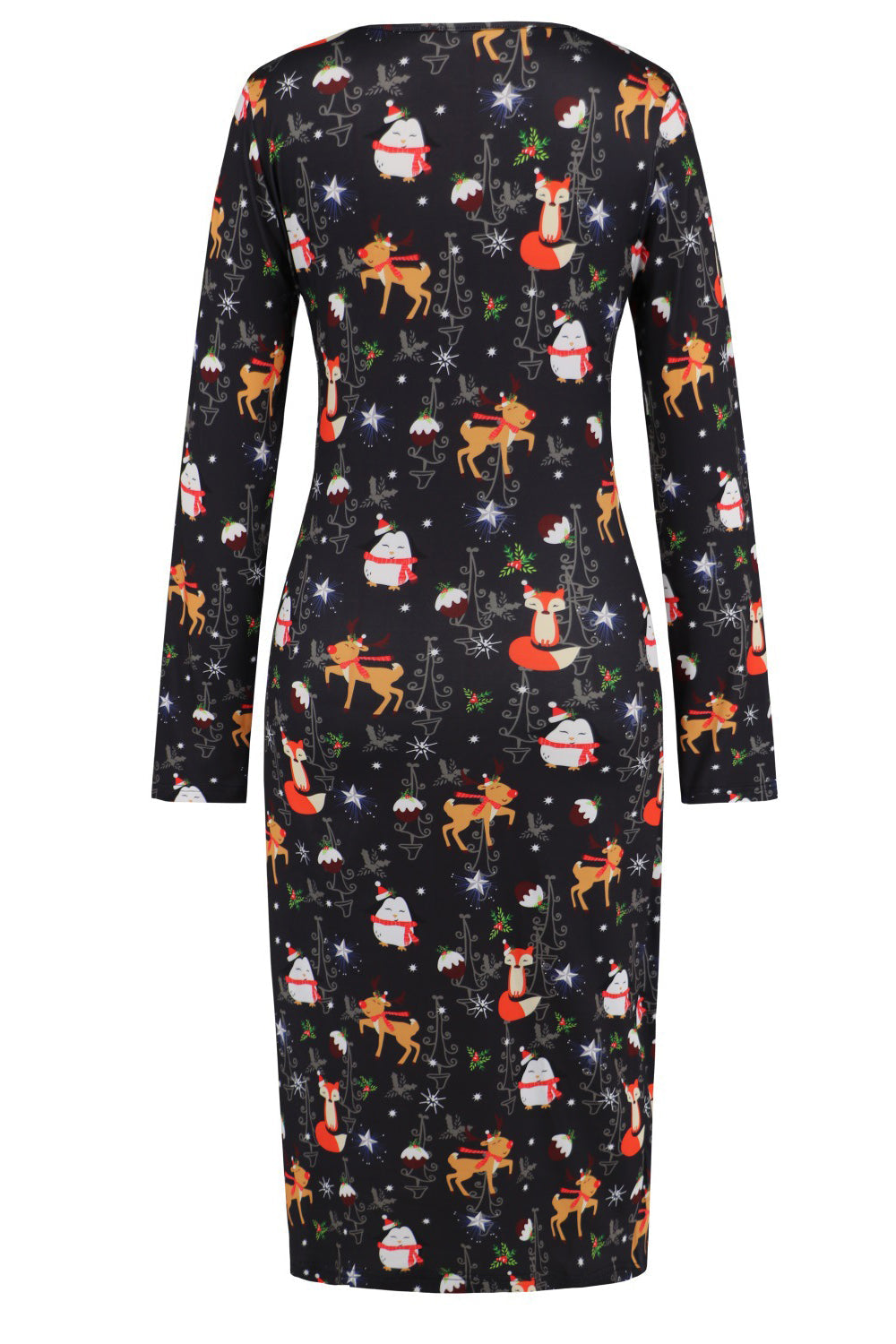 Rentier Cocktailkleid mit V-Ausschnitt und langen Ärmeln