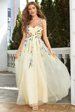 Blumen A-Linie Champagnes Ballkleid