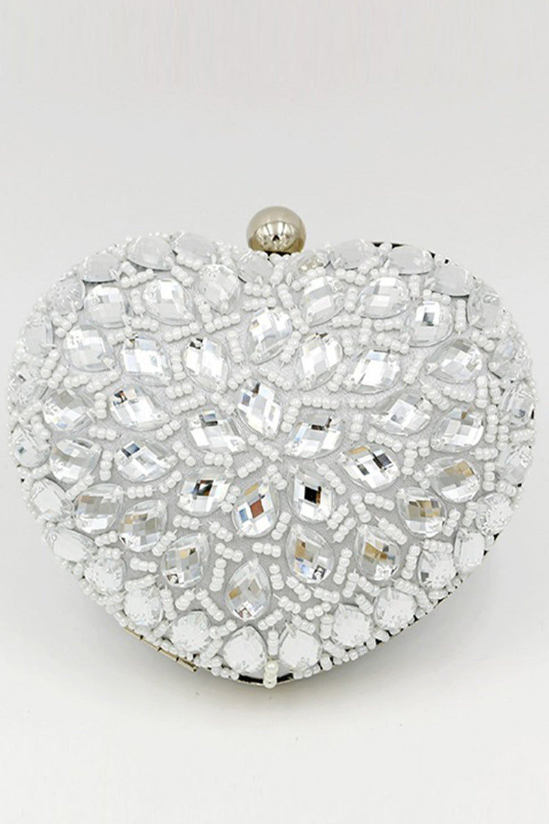 Laden Sie das Bild in den Galerie-Viewer, Silberne, perlenbesetzte Party-Kupplung in Herzform