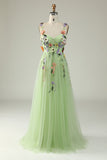 Blumen A-Linie Grünes Ballkleid