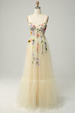 A-Linie Blume Champagner Ballkleid