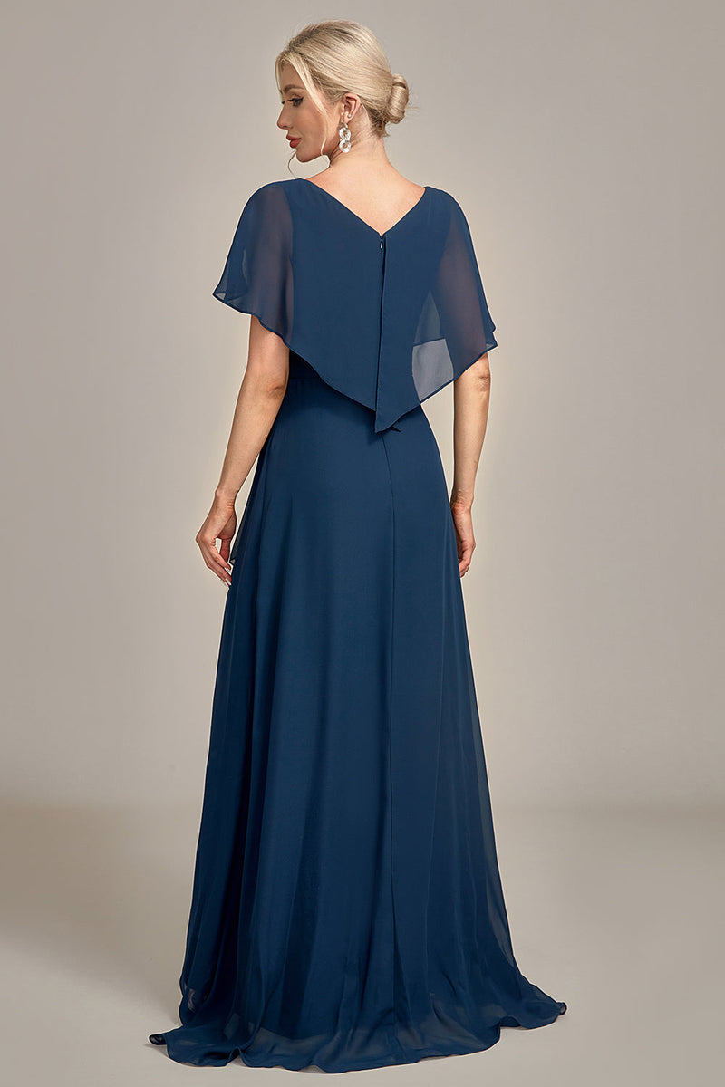 Laden Sie das Bild in den Galerie-Viewer, Marineblaues A-Linien-Kleid mit asymmetrischen Pailletten für die Mutter der Braut mit Perlen