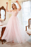 Blush A-Linie Tulle Shot Ärmel Ballkleid