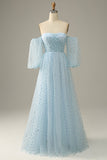 Himmelblau schulterfreies Ballkleid