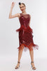 Laden Sie das Bild in den Galerie-Viewer, Fransen Rotes glitzerndes Kleid aus den 1920er Jahren mit Accessoires Set