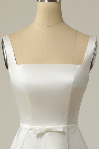 Einfache A-Linie Quadratischer Ausschnitt Weiß Lange Brautkleider