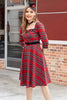 Laden Sie das Bild in den Galerie-Viewer, Kariertes rotes Vintage-Kleid mit Ärmeln