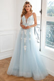 Hellblau Applique Sture Abendkleid