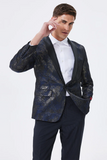 Dark Navy Jacquard Schal Revers Herren Ballblazer