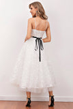 Weißes Spitze Midi Ballkleid (Gürtel nicht enthalten)