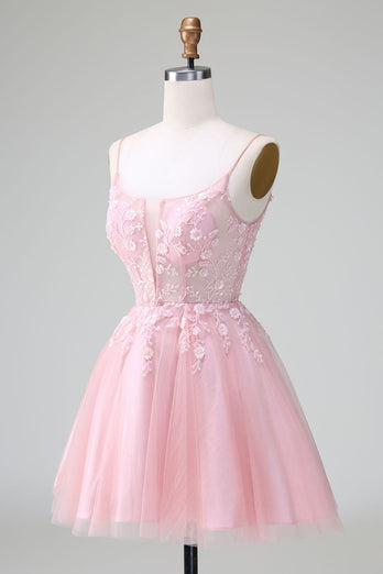 Prinzessin Rouge Tüll A-Linie Kurzes Homecoming-Kleid mit Applikation