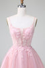 Laden Sie das Bild in den Galerie-Viewer, Prinzessin Rouge Tüll A-Linie Kurzes Homecoming-Kleid mit Applikation