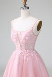 Prinzessin Rouge Tüll A-Linie Kurzes Homecoming-Kleid mit Applikation