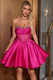 Niedliches A Line Sweetheart Korsett Fuchsia Homecoming Kleid mit Perlenstickerei