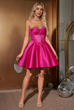 Niedliches A Line Sweetheart Korsett Fuchsia Homecoming Kleid mit Perlenstickerei