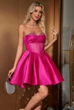 Niedliches A Line Sweetheart Korsett Fuchsia Homecoming Kleid mit Perlenstickerei