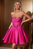 Niedliches A Line Sweetheart Korsett Fuchsia Homecoming Kleid mit Perlenstickerei