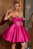 Niedliches A Line Sweetheart Korsett Fuchsia Homecoming Kleid mit Perlenstickerei