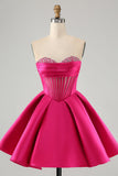 Niedliches A Line Sweetheart Korsett Fuchsia Homecoming Kleid mit Perlenstickerei