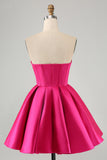 Niedliches A Line Sweetheart Korsett Fuchsia Homecoming Kleid mit Perlenstickerei