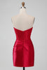 Laden Sie das Bild in den Galerie-Viewer, Sparky Red Bodycon Trägerloses kurzes Homecoing-Kleid mit Perlen