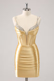 Goldene Spaghettiträger Bodycon Homecoming-Kleid mit Pailletten