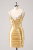 Goldene Spaghettiträger Bodycon Homecoming-Kleid mit Pailletten