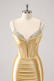 Goldene Spaghettiträger Bodycon Homecoming-Kleid mit Pailletten