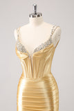 Goldene Spaghettiträger Bodycon Homecoming-Kleid mit Pailletten