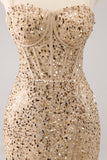 Glitzernde goldene Spaghettiträger Bodycon Homecoming-Kleid mit Pailletten