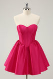 Fuchsia A Line Sweetheart Korsett Satin Süßes Homecoming Kleid