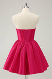 Fuchsia A Line Sweetheart Korsett Satin Süßes Homecoming Kleid