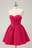 Fuchsia A Line Sweetheart Korsett Satin Süßes Homecoming Kleid