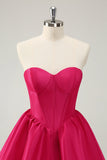 Fuchsia A Line Sweetheart Korsett Satin Süßes Homecoming Kleid