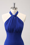 Glitzerblaues Neckholder-Bodycon-Meerjungfrauen-Brautkleid