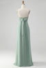 Laden Sie das Bild in den Galerie-Viewer, Spaghettiträger Graugrünes Meerjungfrauenkorsett Brautjungfernkleid mit Schlitz
