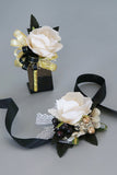 Luxus Schwarz Weiß Homecoming Corsage am Handgelenk und Herren Boutonniere Set