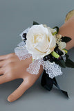 Luxus Schwarz Weiß Homecoming Corsage am Handgelenk und Herren Boutonniere Set