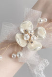 Elegante weiße Keramik Blume Mesh Handgelenk Corsage mit Spitzenband