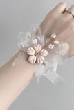 Blush Hochzeit Handgelenk Corsage mit Perlen