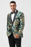 Dunkelgrüner Jacquard-Blazer für Herren mit einem Knopf und Schalrevers