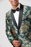 Dunkelgrüner Jacquard-Blazer für Herren mit einem Knopf und Schalrevers