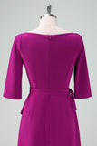 Grape Purple Asymmetrisches Cocktailkleid mit halben Ärmeln