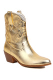 Goldene Western-Cowgirl-Stiefel mit kleinem Absatz und goldenem Tiefabsatz