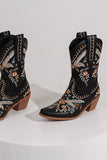 Schwarze bestickte Cowgirl-Stiefeletten mit Chuncky Heel